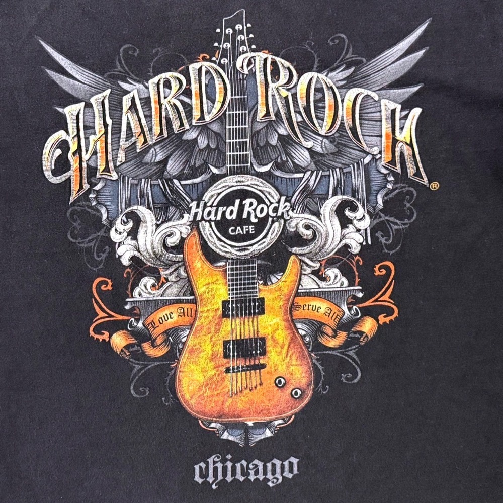 Hard‎ Rock Cafe Chicago T Shirt Mens Black Guitar Graphic Tee - Large